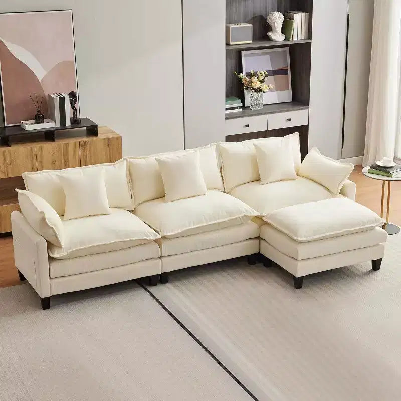 Canapé d'angle surdimensionné Acekool, canapé modulaire en chenille 3 places avec assise profonde et pouf, canapé convertible confortable pour salon