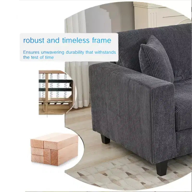 Canapé d'angle moderne GDFStudio Fenlo 108,5 places en velours côtelé avec 5 coussins et 6 dossiers