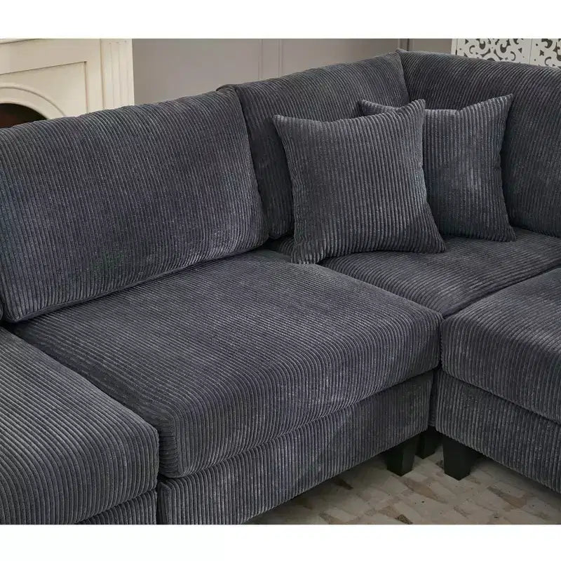 Canapé d'angle moderne GDFStudio Fenlo 108,5 places en velours côtelé avec 5 coussins et 6 dossiers