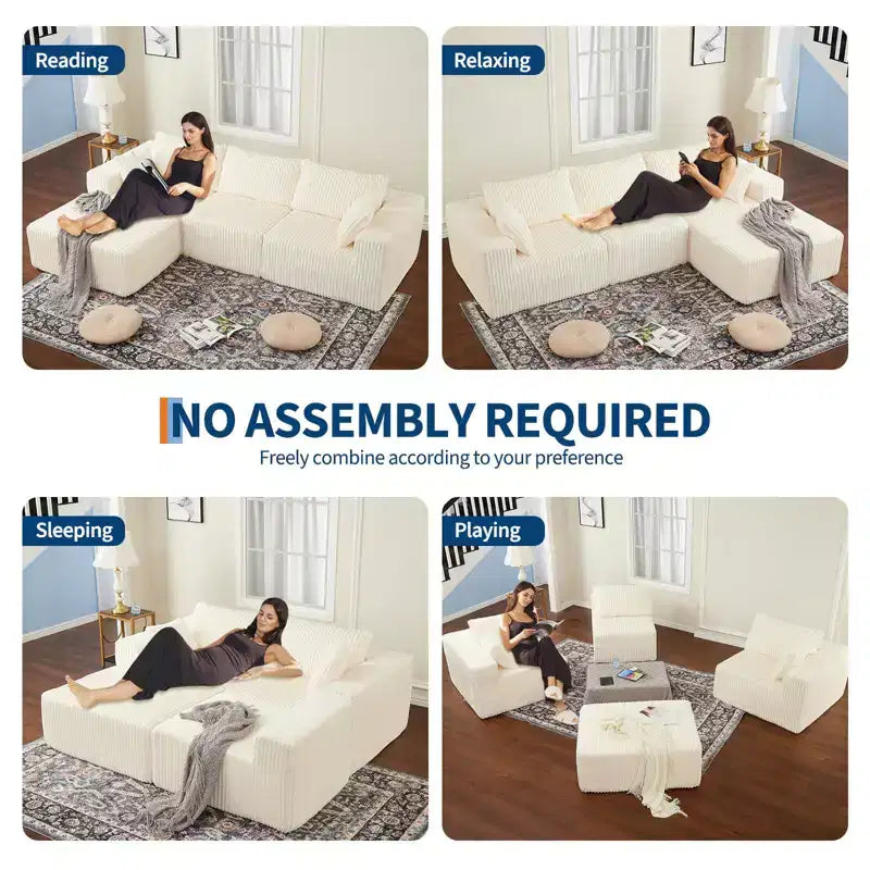 Canapé d'angle modulable 274 cm, canapé en velours côtelé compressé avec assise profonde, canapé confortable en mousse à mémoire de forme pour salon ou chambre, aucun assemblage requis