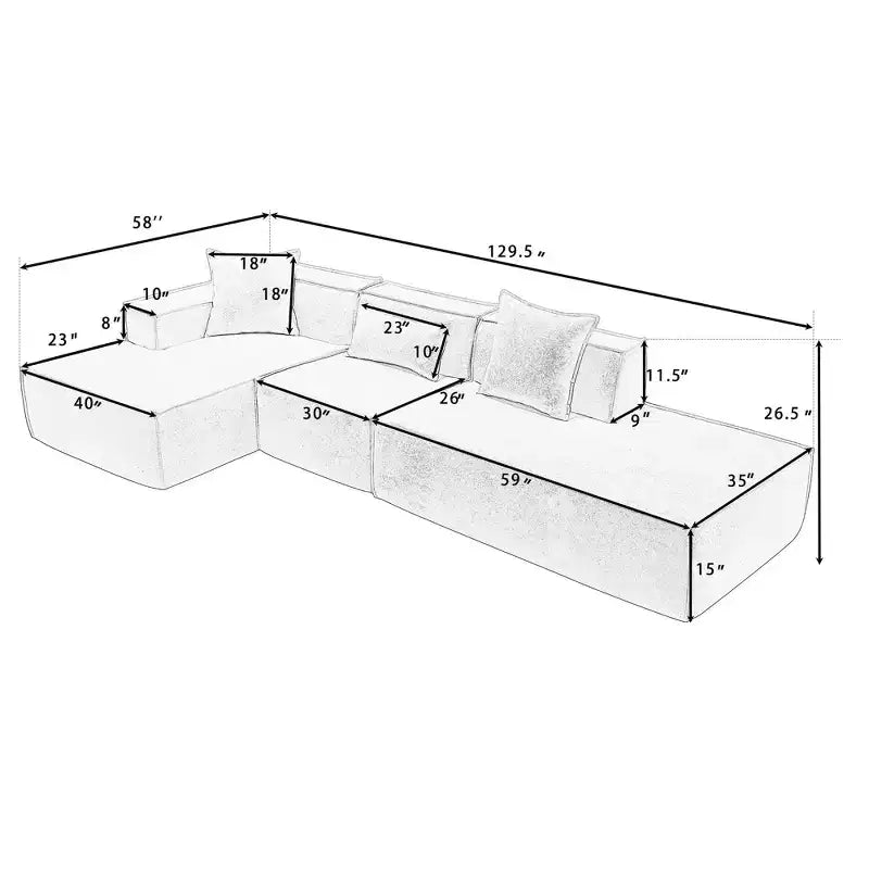 Canapé sectionnel rembourré en forme de L 3 places moderne Christopher Knight Home Pyren 129,5