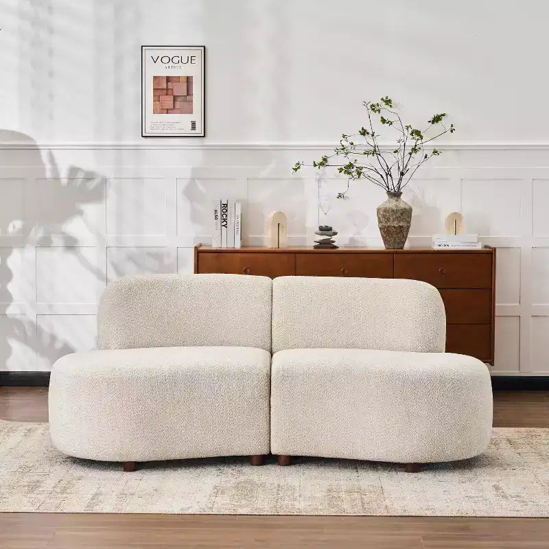 Christopher Knight Home Uvric 73 Modern 2-Seater Wooden Boucle Upholstered Curved Sofa