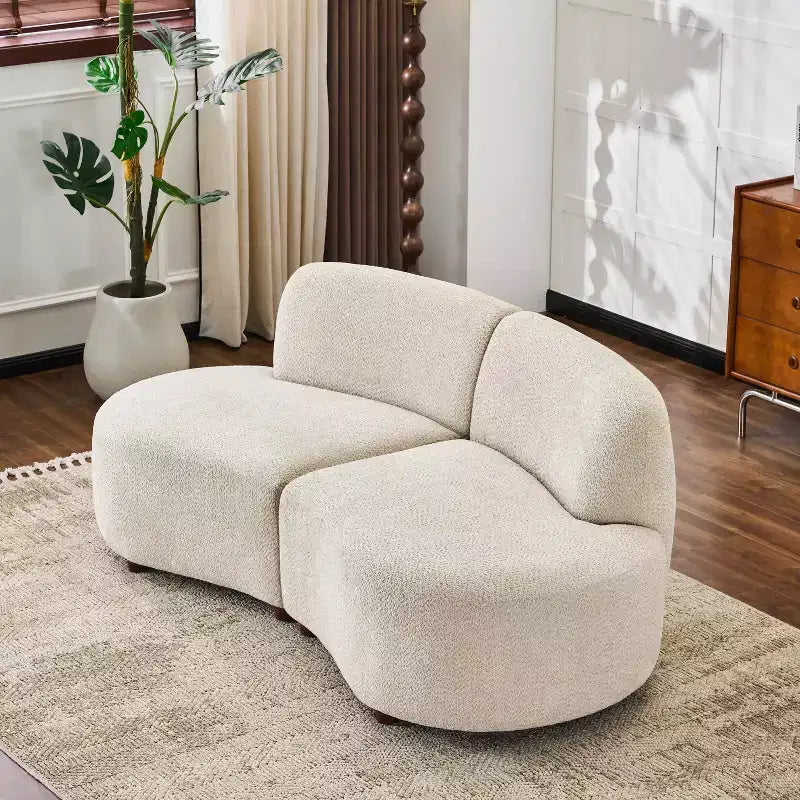 Christopher Knight Home Uvric Canapé incurvé moderne 2 places en bois, rembourré en tissu bouclé, 73 po