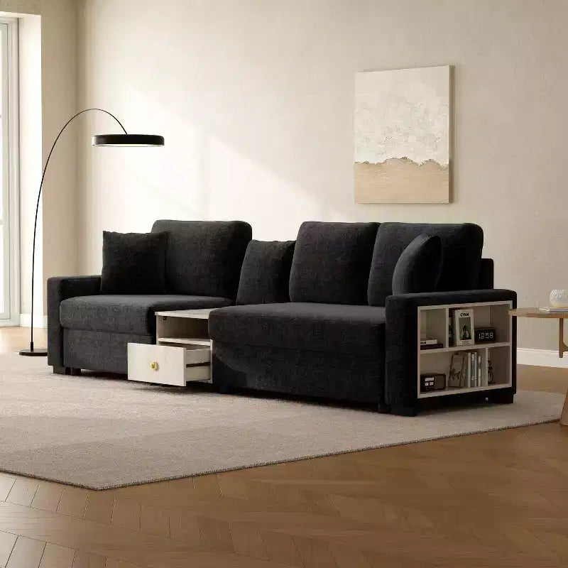 Christopher Knight Home Yira Canapé d'angle moderne 3 places en chenille de 283 cm avec console, accoudoir de rangement et oreillers