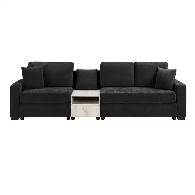 Christopher Knight Home Yira Canapé d'angle moderne 3 places en chenille de 283 cm avec console, accoudoir de rangement et oreillers