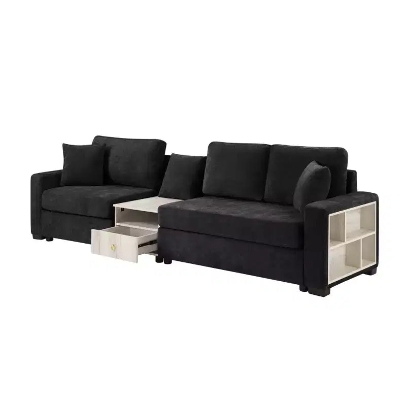 Christopher Knight Home Yira Canapé d'angle moderne 3 places en chenille de 283 cm avec console, accoudoir de rangement et oreillers