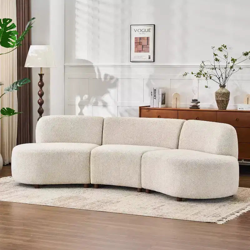Canapé incurvé 3 places moderne Christopher Knight Home Varo 100.75 en tissu bouclé et bois