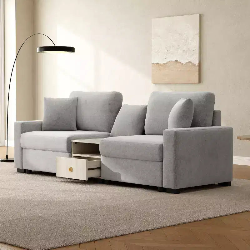 Christopher Knight Home Bina, Canapé sectionnel moderne en chenille 2 places de 95,7 po avec console, accoudoir de rangement et oreillers