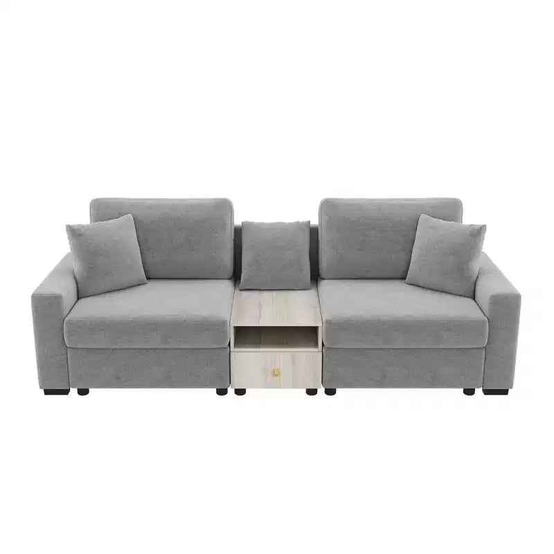 Christopher Knight Home Bina, Canapé sectionnel moderne en chenille 2 places de 95,7 po avec console, accoudoir de rangement et oreillers