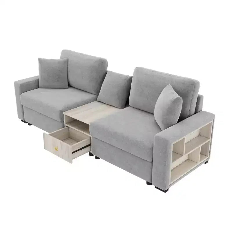 Christopher Knight Home Bina, Canapé sectionnel moderne en chenille 2 places de 95,7 po avec console, accoudoir de rangement et oreillers