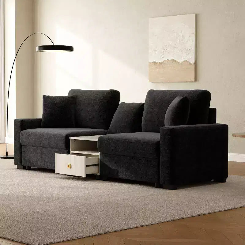 Christopher Knight Home Bina, Canapé sectionnel moderne en chenille 2 places de 95,7 po avec console, accoudoir de rangement et oreillers