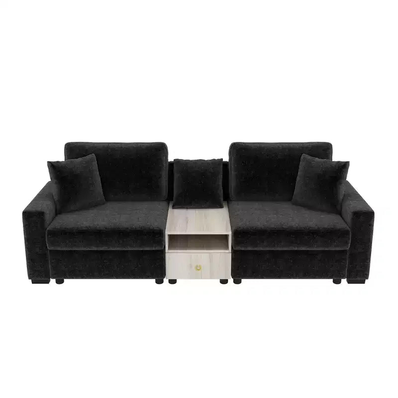 Christopher Knight Home Bina, Canapé sectionnel moderne en chenille 2 places de 95,7 po avec console, accoudoir de rangement et oreillers