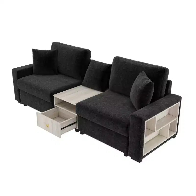 Christopher Knight Home Bina, Canapé sectionnel moderne en chenille 2 places de 95,7 po avec console, accoudoir de rangement et oreillers