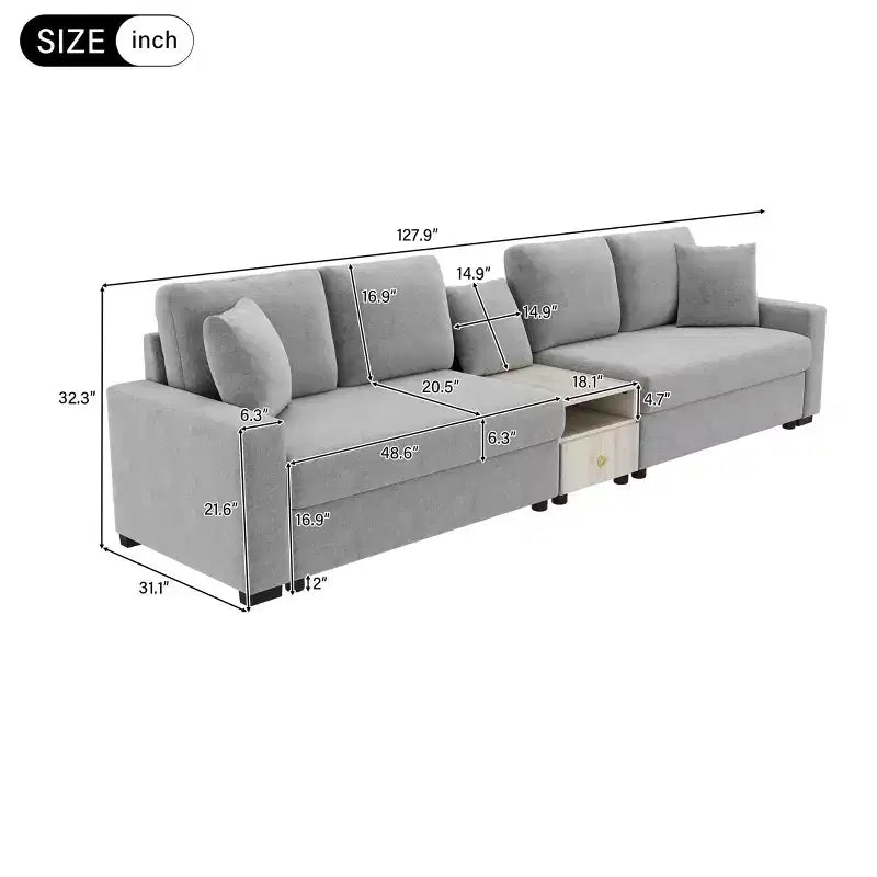 Christopher Knight Home Cale Canapé d'angle moderne 4 places en chenille de 325 cm avec console, accoudoir de rangement et oreillers