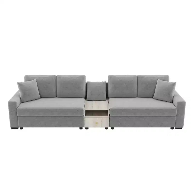 Christopher Knight Home Cale Canapé d'angle moderne 4 places en chenille de 325 cm avec console, accoudoir de rangement et oreillers