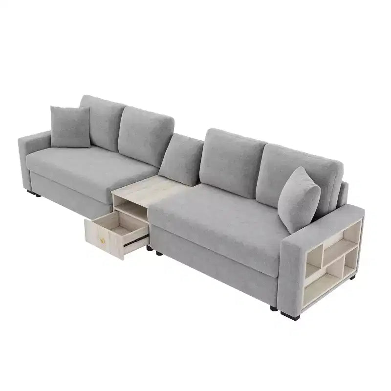 Christopher Knight Home Cale Canapé d'angle moderne 4 places en chenille de 325 cm avec console, accoudoir de rangement et oreillers