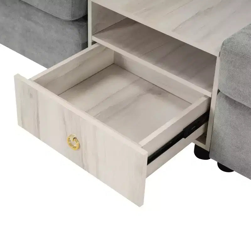 Christopher Knight Home Cale Canapé d'angle moderne 4 places en chenille de 325 cm avec console, accoudoir de rangement et oreillers