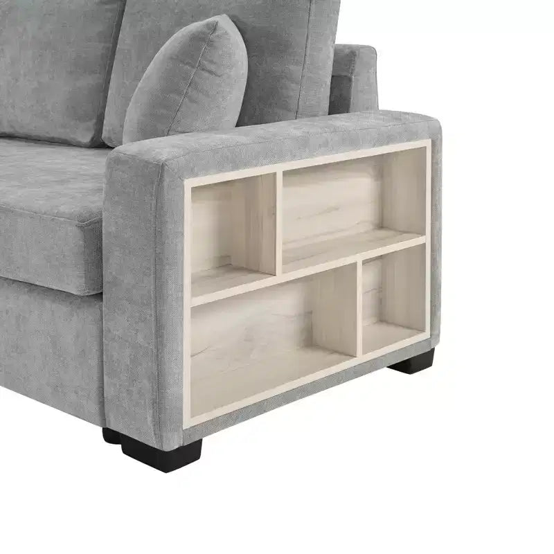 Christopher Knight Home Cale Canapé d'angle moderne 4 places en chenille de 325 cm avec console, accoudoir de rangement et oreillers