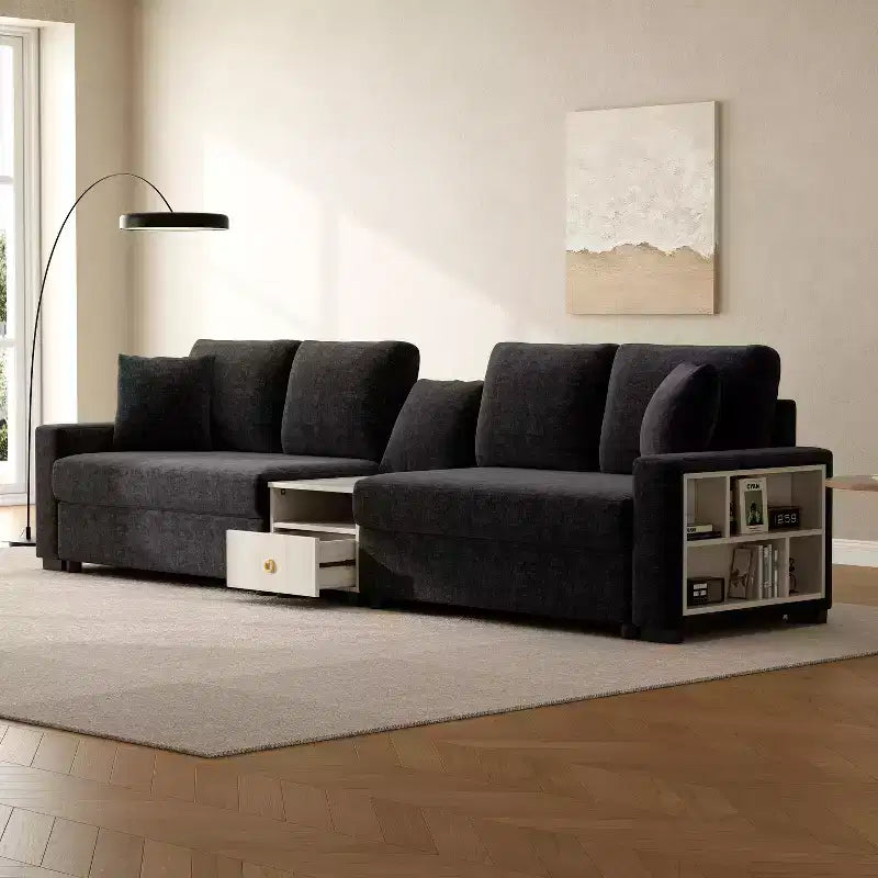 Christopher Knight Home Cale Canapé d'angle moderne 4 places en chenille de 325 cm avec console, accoudoir de rangement et oreillers