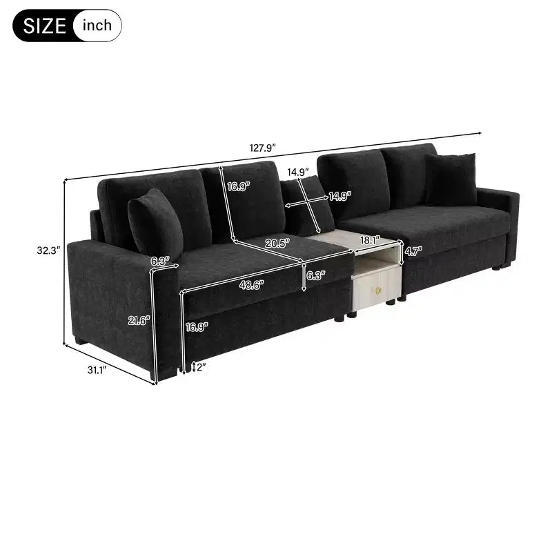 Christopher Knight Home Cale Canapé d'angle moderne 4 places en chenille de 325 cm avec console, accoudoir de rangement et oreillers