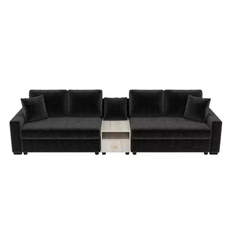 Christopher Knight Home Cale Canapé d'angle moderne 4 places en chenille de 325 cm avec console, accoudoir de rangement et oreillers