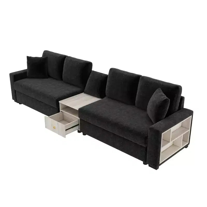 Christopher Knight Home Cale Canapé d'angle moderne 4 places en chenille de 325 cm avec console, accoudoir de rangement et oreillers