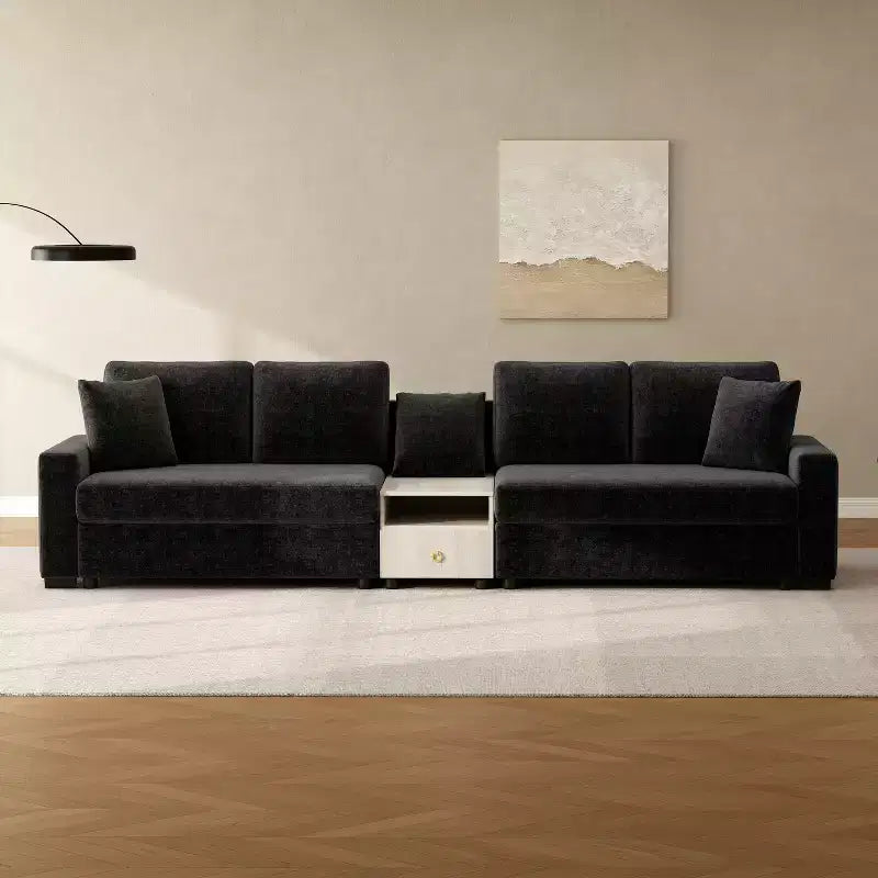 Christopher Knight Home Cale 127.9'' Modern 4-Seater Chenille Upholstered Sectional Sofa with Console, Storage Armrest and Pillows