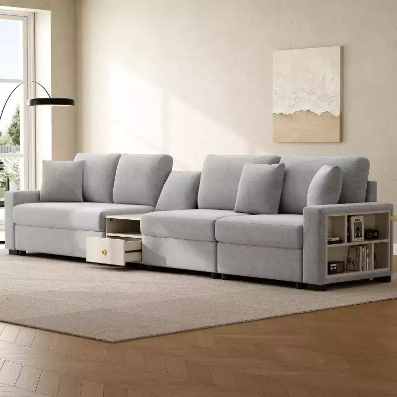 Christopher Knight Home Dirae Canapé d'angle moderne en chenille 4 places de 336,5 cm avec console, accoudoir de rangement et oreillers
