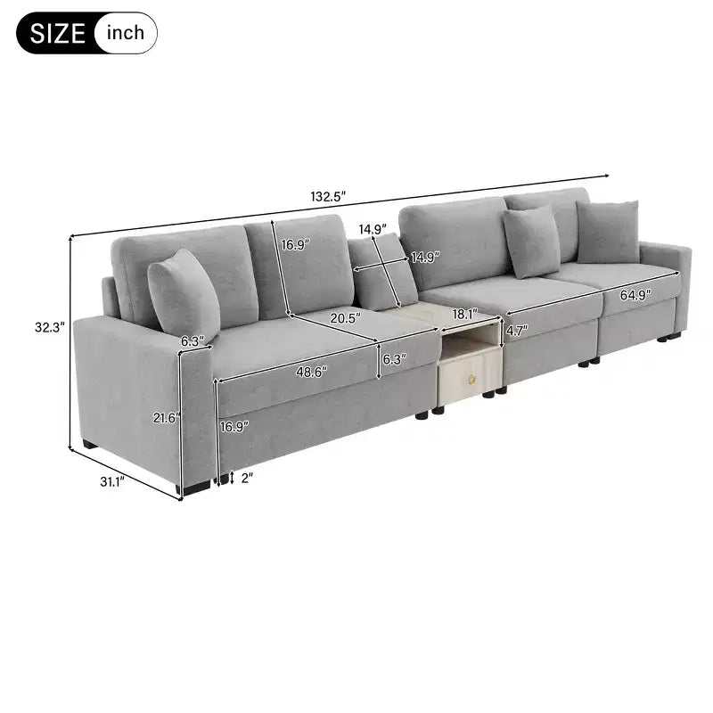 Christopher Knight Home Dirae Canapé d'angle moderne en chenille 4 places de 336,5 cm avec console, accoudoir de rangement et oreillers