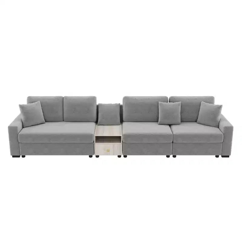 Christopher Knight Home Dirae Canapé d'angle moderne en chenille 4 places de 336,5 cm avec console, accoudoir de rangement et oreillers