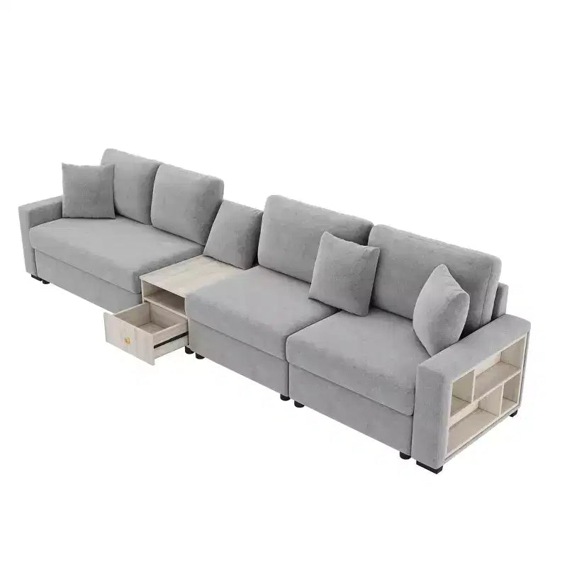 Christopher Knight Home Dirae Canapé d'angle moderne en chenille 4 places de 336,5 cm avec console, accoudoir de rangement et oreillers