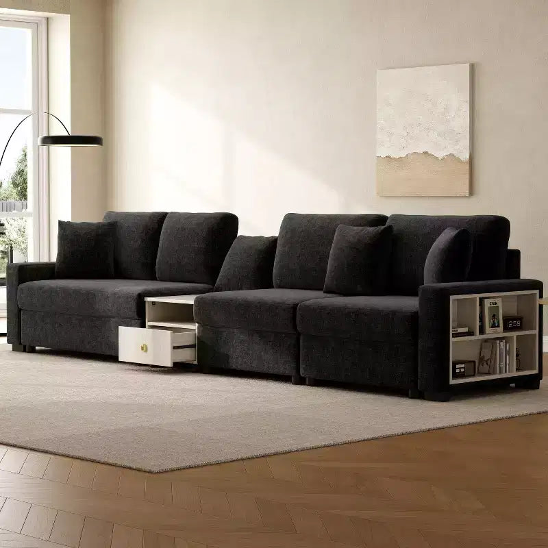 Christopher Knight Home Dirae Canapé d'angle moderne en chenille 4 places de 336,5 cm avec console, accoudoir de rangement et oreillers