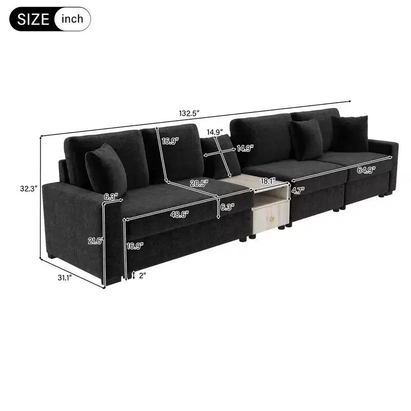 Christopher Knight Home Dirae Canapé d'angle moderne en chenille 4 places de 336,5 cm avec console, accoudoir de rangement et oreillers