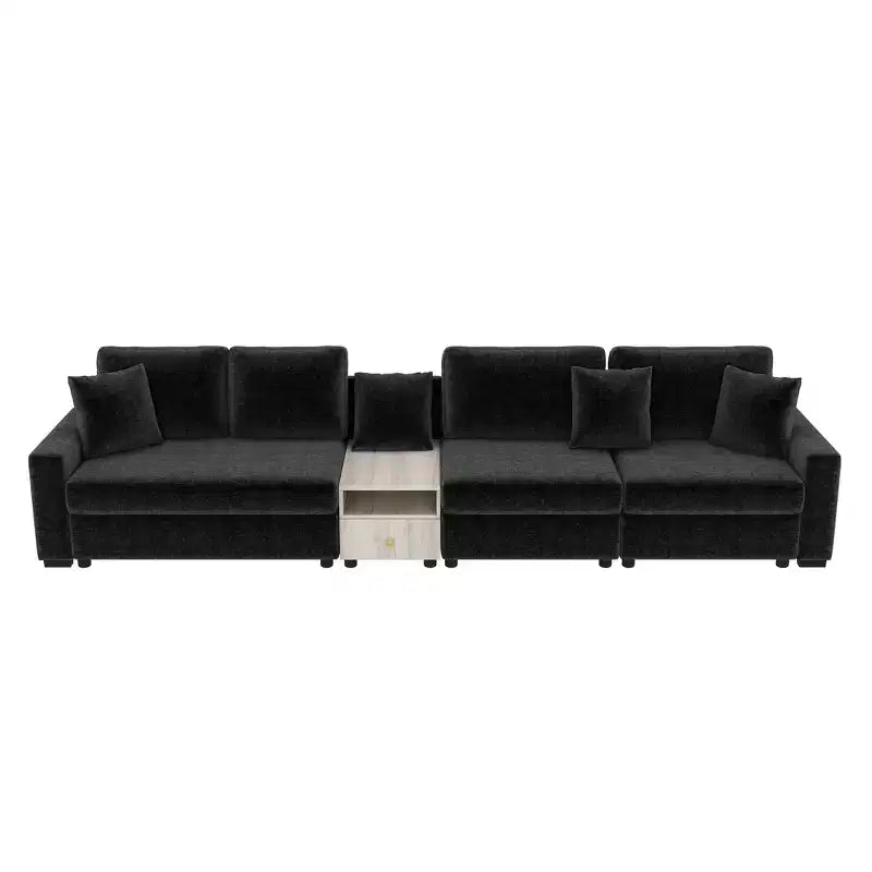 Christopher Knight Home Dirae Canapé d'angle moderne en chenille 4 places de 336,5 cm avec console, accoudoir de rangement et oreillers