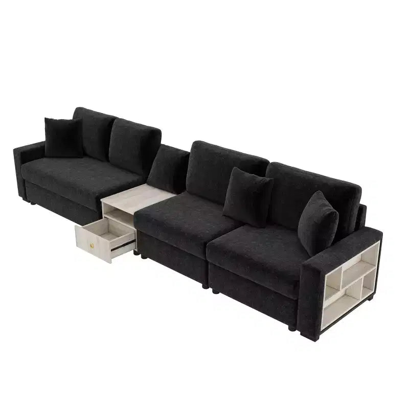 Christopher Knight Home Dirae Canapé d'angle moderne en chenille 4 places de 336,5 cm avec console, accoudoir de rangement et oreillers
