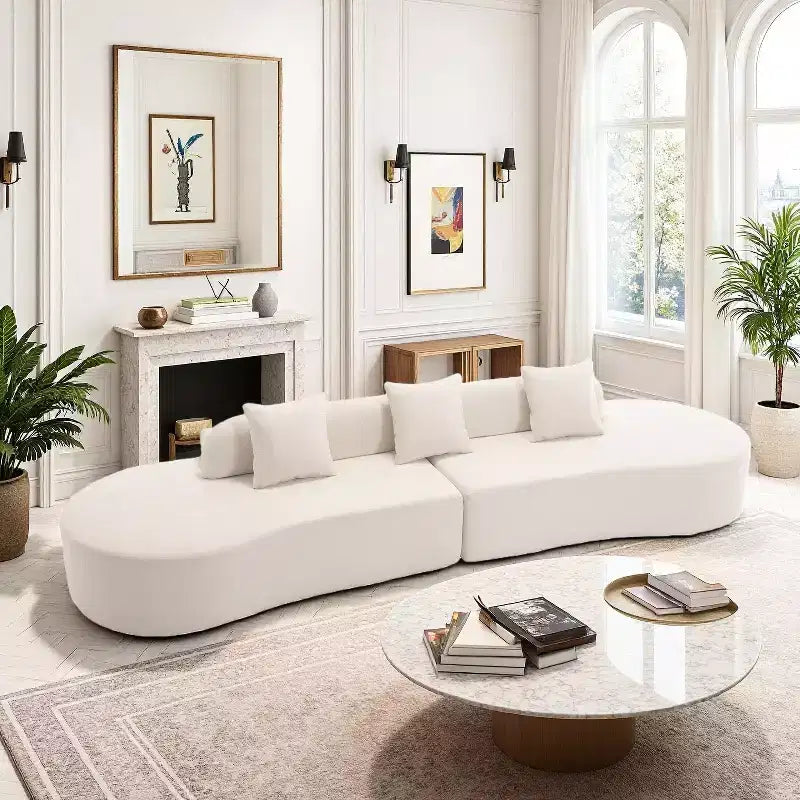 GDFStudio Xevor 130.5 Modern 4-Seater Terrycloth Upholstered Curved Sofa with 3 Pillows