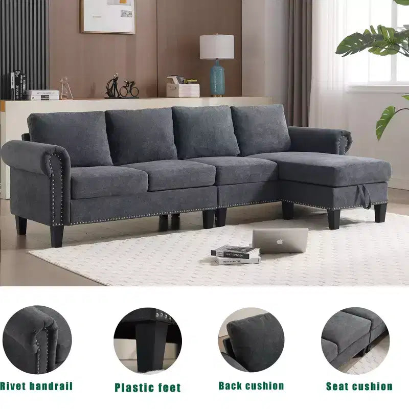 Canapé convertible GDFStudio Yorin 106 moderne 4 places en velours en forme de L avec pouf de rangement