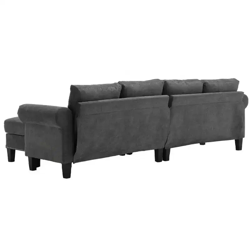 Canapé convertible GDFStudio Yorin 106 moderne 4 places en velours en forme de L avec pouf de rangement