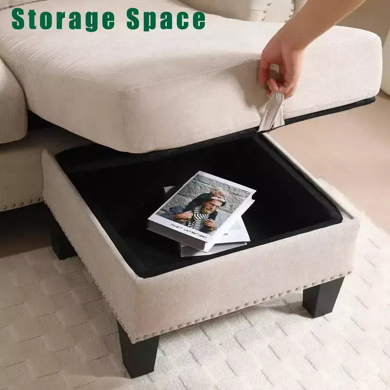 Canapé convertible GDFStudio Yorin 106 moderne 4 places en velours en forme de L avec pouf de rangement