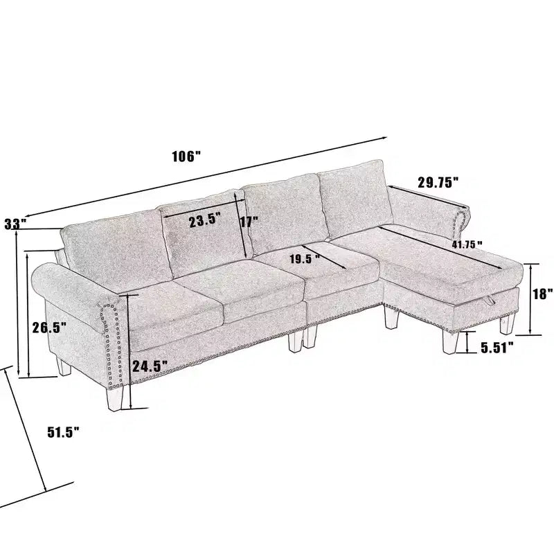 Canapé convertible GDFStudio Yorin 106 moderne 4 places en velours en forme de L avec pouf de rangement
