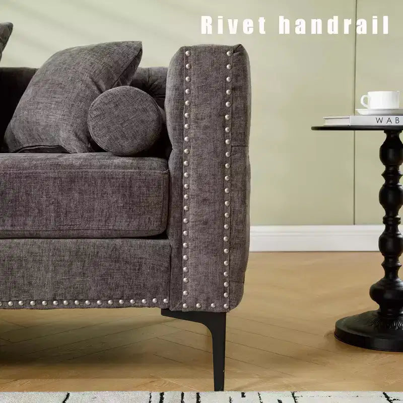 GDFStudio Zarin 85 Canapé sectionnel moderne 4 places en chenille avec pouf de rangement
