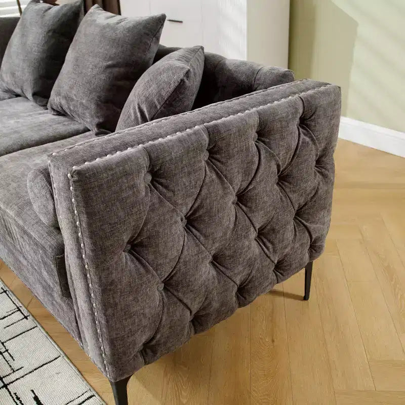 GDFStudio Zarin 85 Canapé sectionnel moderne 4 places en chenille avec pouf de rangement
