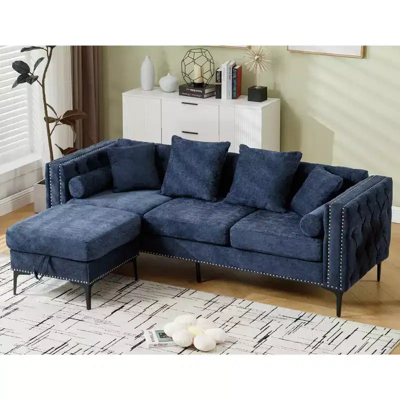 GDFStudio Zarin 85 Canapé sectionnel moderne 4 places en chenille avec pouf de rangement