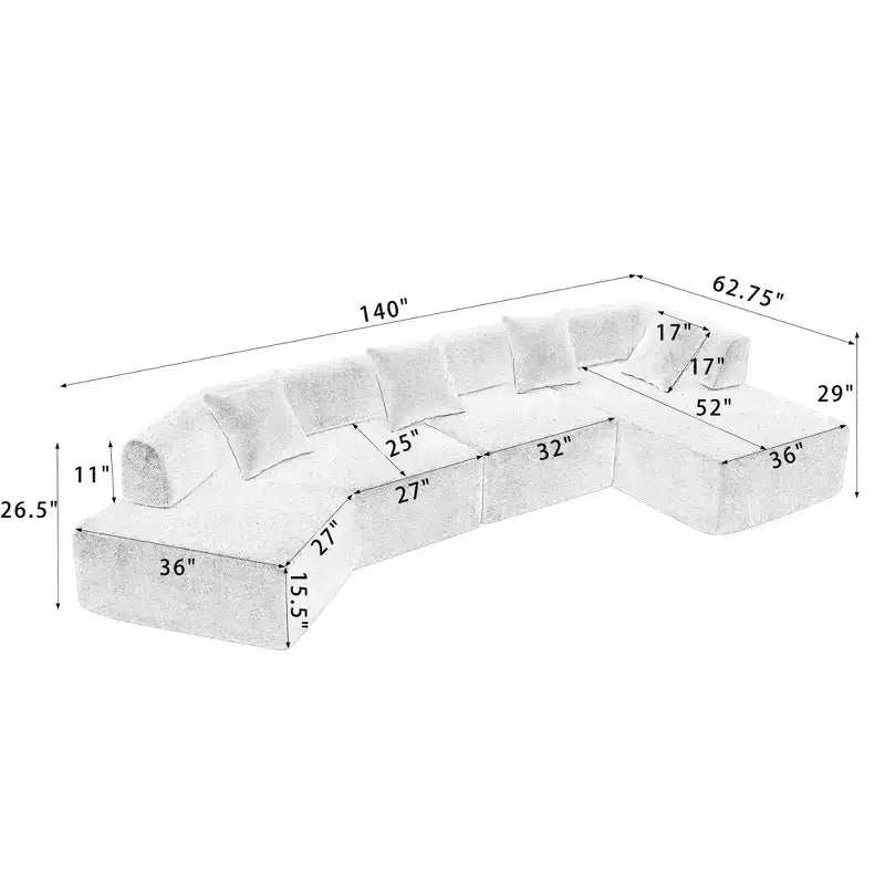Canapé d'angle moderne 4 places en bouclette GDFStudio Arvik 140 avec 4 coussins