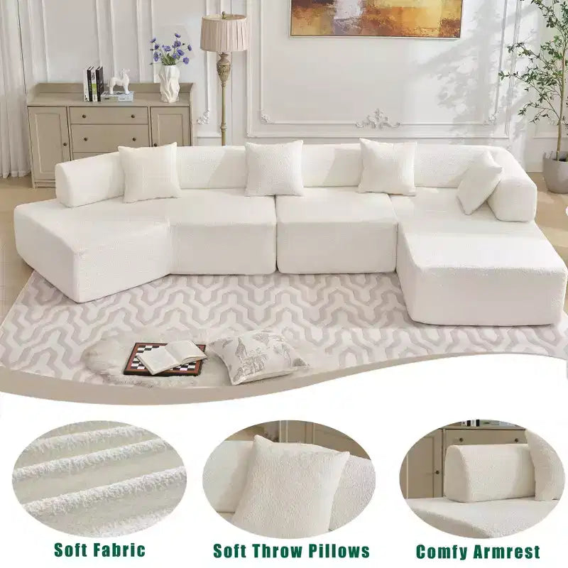 Canapé d'angle moderne 4 places en bouclette GDFStudio Arvik 140 avec 4 coussins