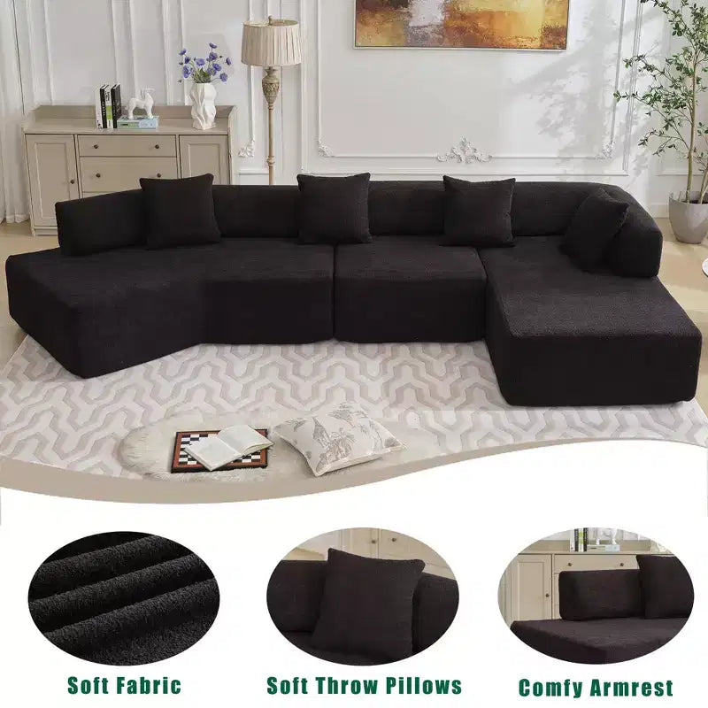 Canapé d'angle moderne 4 places en bouclette GDFStudio Arvik 140 avec 4 coussins