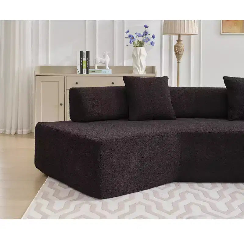 Canapé d'angle moderne 4 places en bouclette GDFStudio Arvik 140 avec 4 coussins