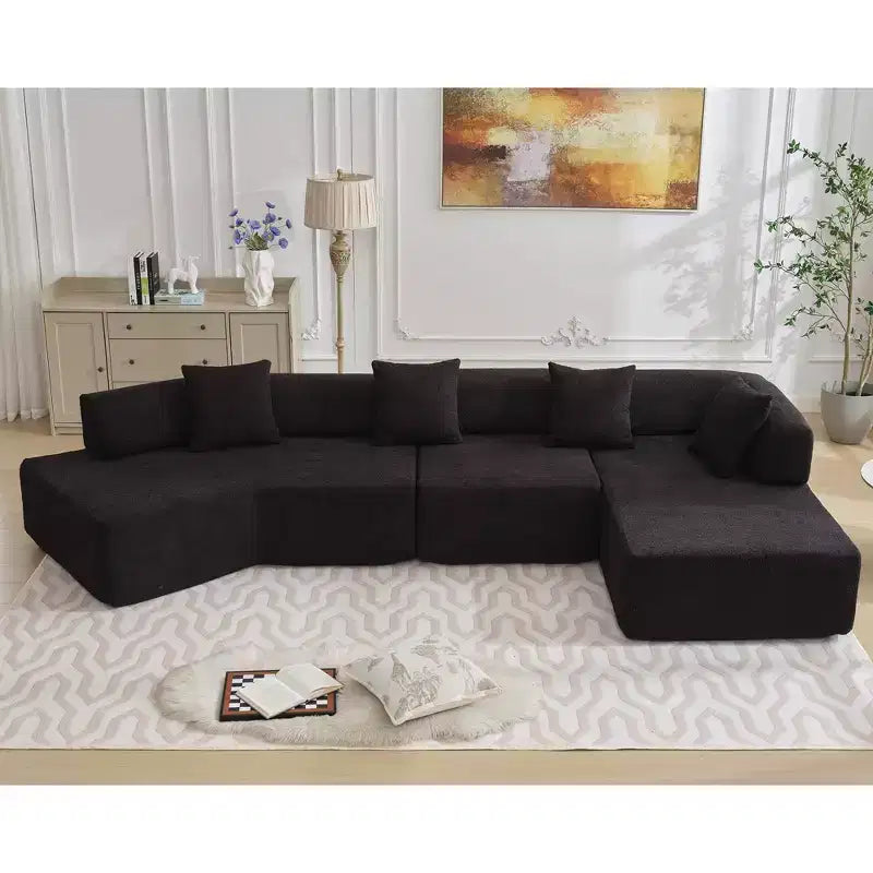 GDFStudio Arvik 140 Modern 4-Seater Boucle Upholstered L-Shaped Sectional Sofa with 4 Pillows