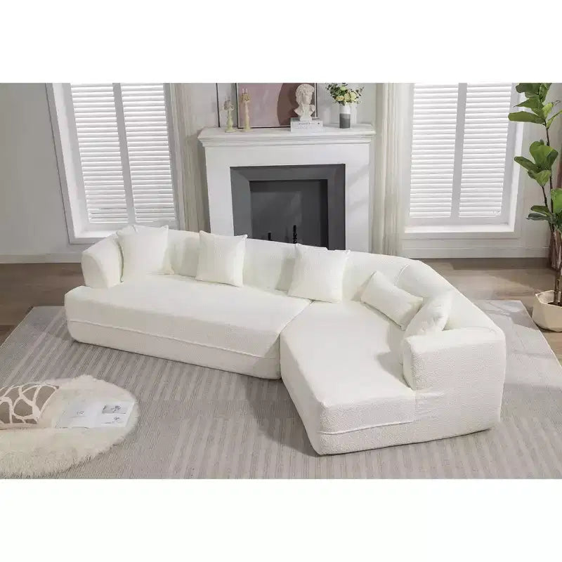 GDFStudio Arvik 128 - Canapé sectionnel moderne 3 places en tissu bouclé avec oreillers