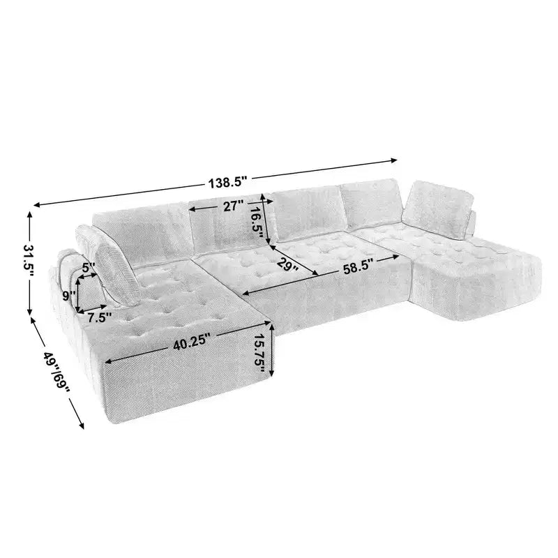 Canapé modulaire en U rembourré en maille GDFStudio Belor 138,5 places de transition